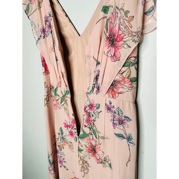 MONIQUE LHUILLIER Pink Floral Crepe Short Sleeve Floral Gwen Gown Size 6 - Picture 12 of 14